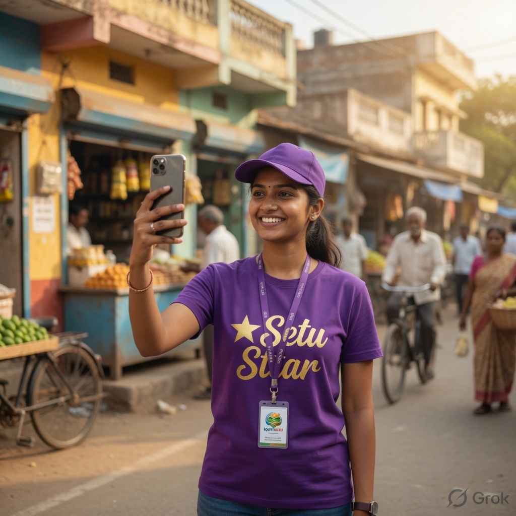 Female Setu Star filming a shop